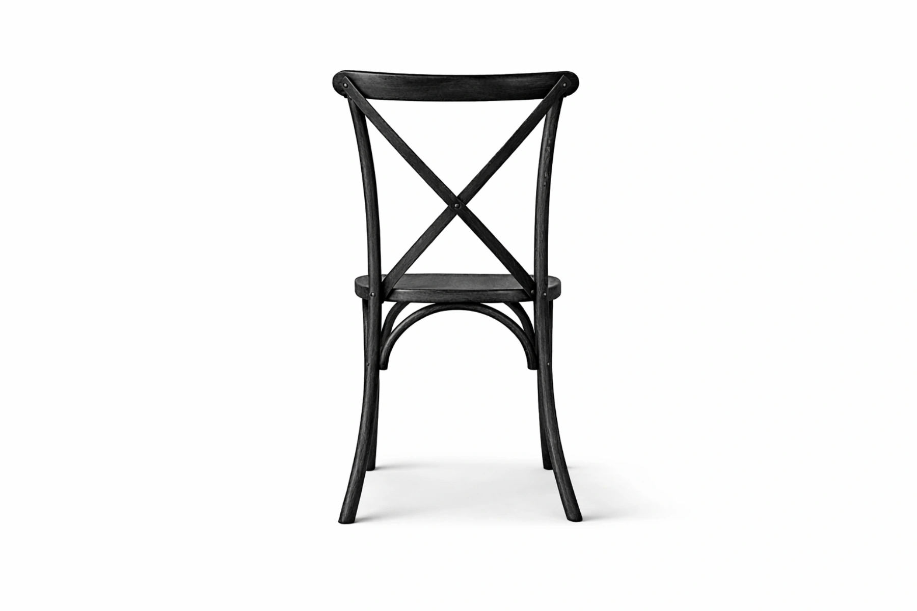 Rückansicht Crossback Stuhl schwarz aus Holz kaufen für Gastronomie und Events