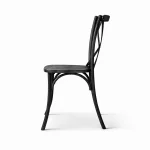 Seitenansicht Crossback Stuhl schwarz aus Holz kaufen für Gastronomie, Restaurant und Eventeinsatz