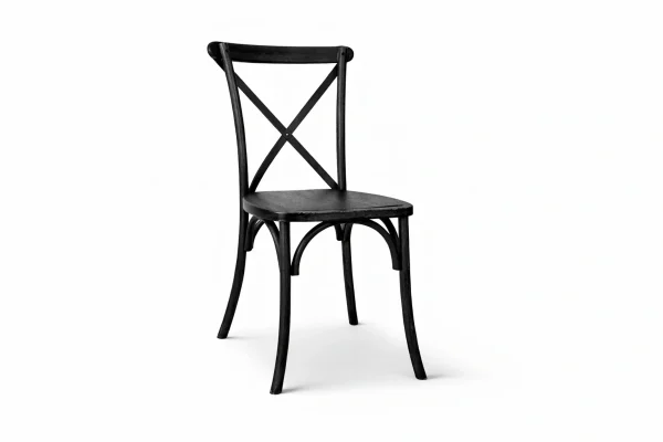 Vorderansicht Crossback Stuhl schwarz aus Holz kaufen für Gastronomie und Events