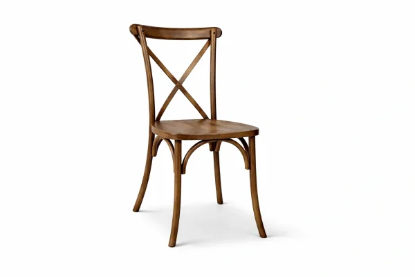 Vorderansicht Crossback Stuhl nussbraun aus Holz kaufen für Gastronomie und Events