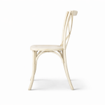Seitenansicht Crossback Stuhl lemonweiß aus Massivholz kaufen für Gastronomie und Events