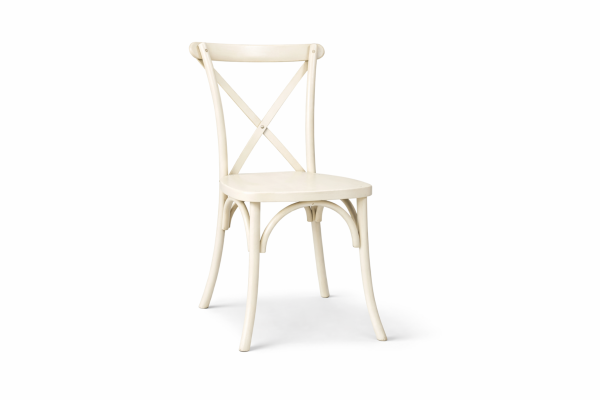 Vorderansicht Crossback Stuhl Lemonweiß Massivholz kaufen für Hochzeit und Gastronomie