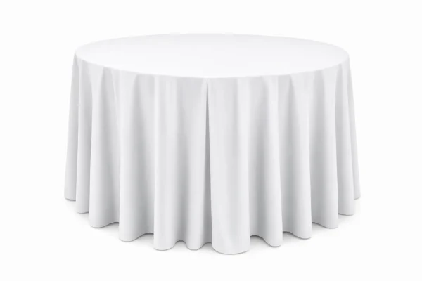 Runde bodenlange Tischdecke weiß kaufen für Banketttische, Hochzeit und Gastronomie
