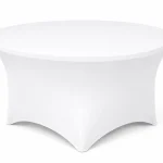 Runde Stretch Tischdecke weiß kaufen für Banketttische, Hochzeit und Gastronomie