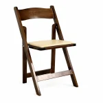Vorderansicht Holzklappstuhl nussbraun mit weißem Sitzpolster kaufen für Hochzeit und Events