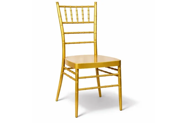 Vorderansicht Chiavari Stuhl gold aus Kunststoff kaufen für Hochzeit und Events