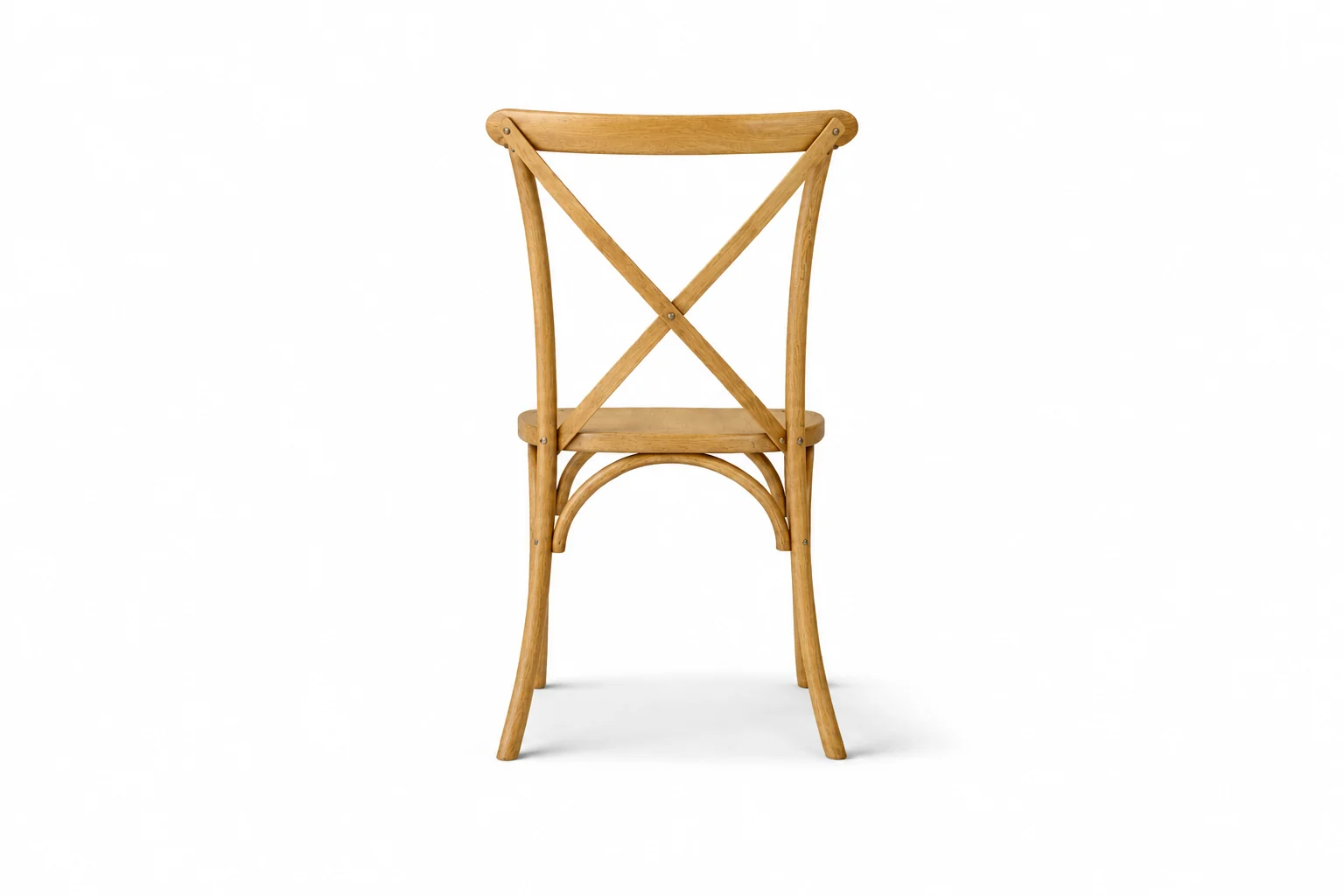 Hellbrauner Crossbackstuhl aus Holz – Rückansicht